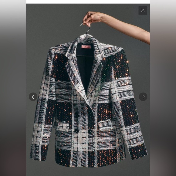 Gorgeous NWT Eva Franco Women's Black and White Sequined Tweed Jacket Lined - Picture 4 of 15